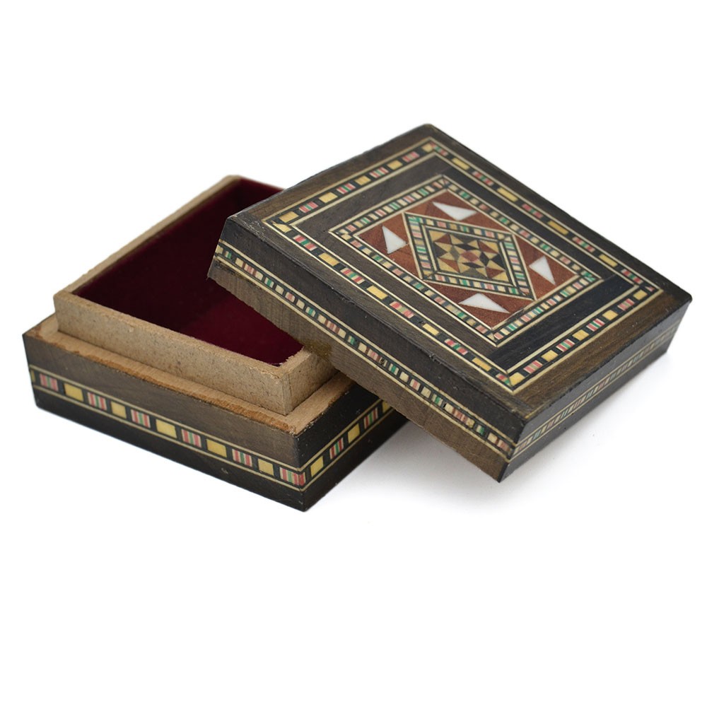 Caja Taracea Árabe Cuadrada Siria - Tapa Decorada  - 7,5 cm