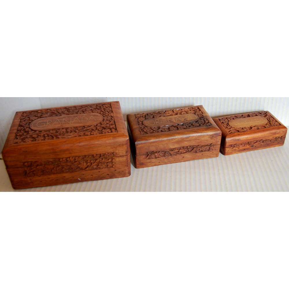 Juego 3 Cajas de Madera  - Granada - Guardacartas - Terciopelo