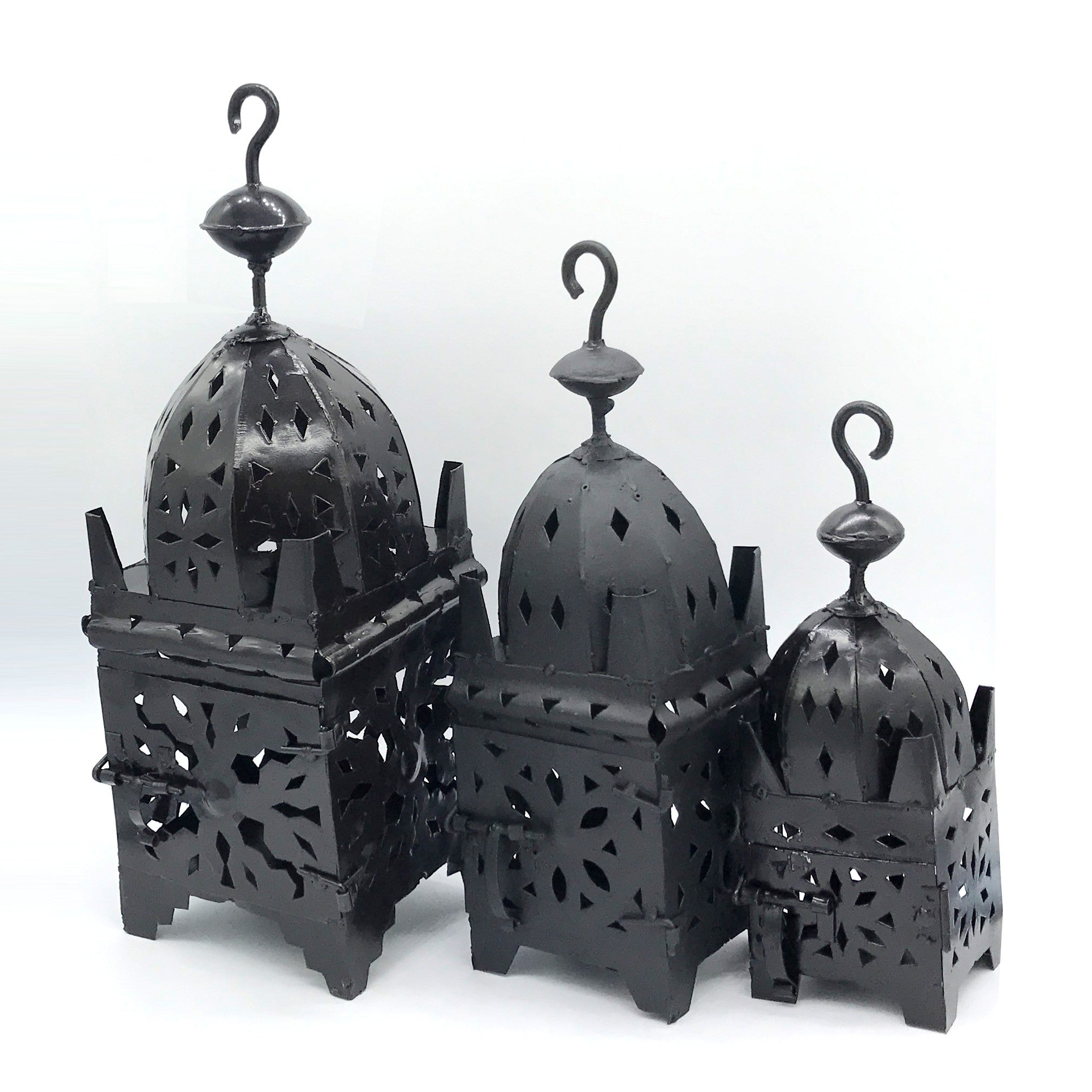 Conjunto 3 Faroles Cuadrados de Hierro para Vela - Ideal Regalo