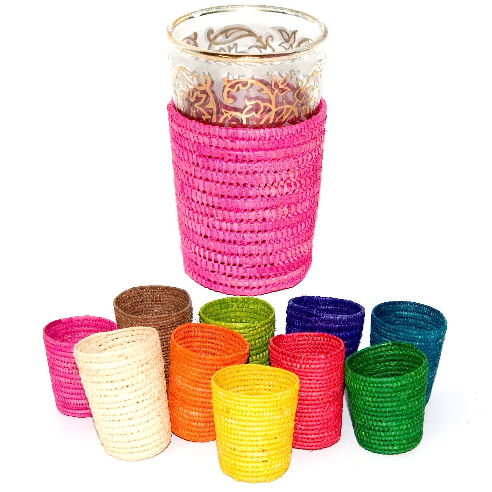 Funda Vaso de Té Artesana  - Rafia - Varios Colos - Modelo Liso