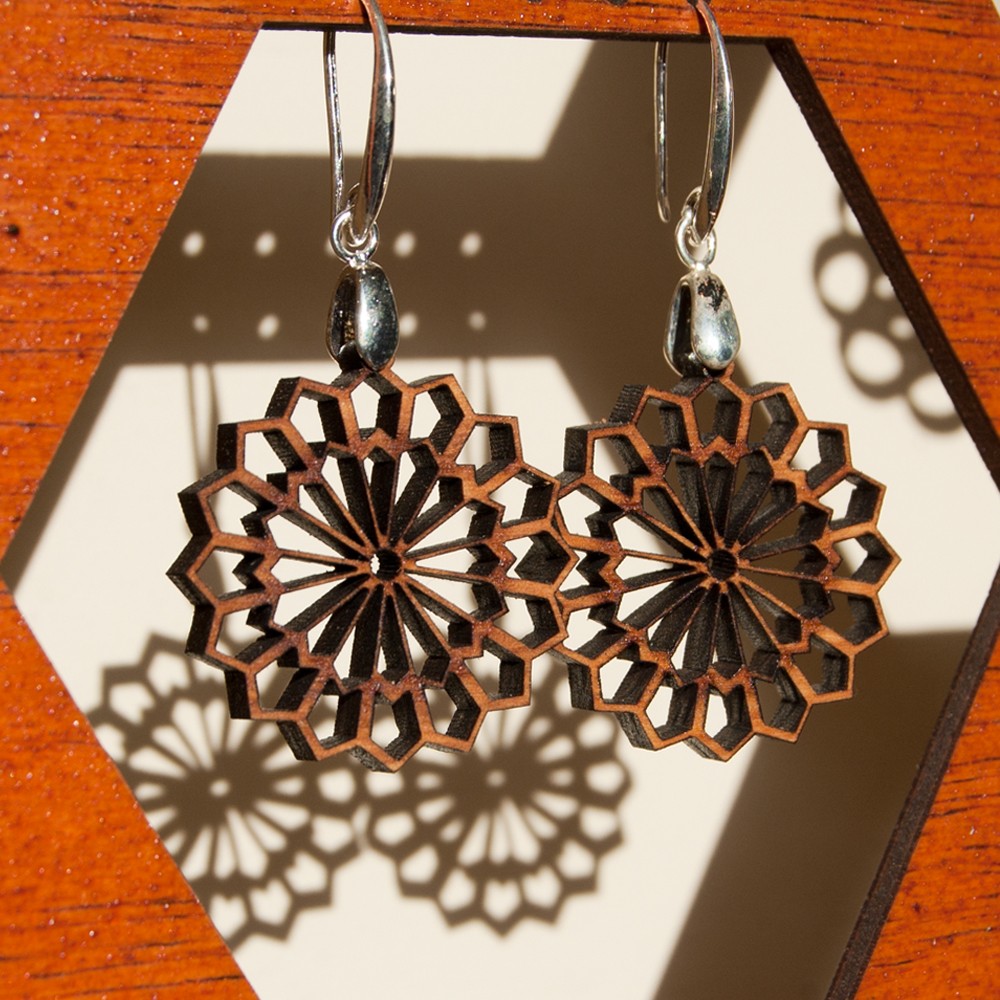 Pendientes Madera Olivo con Plata - Diseño Najma