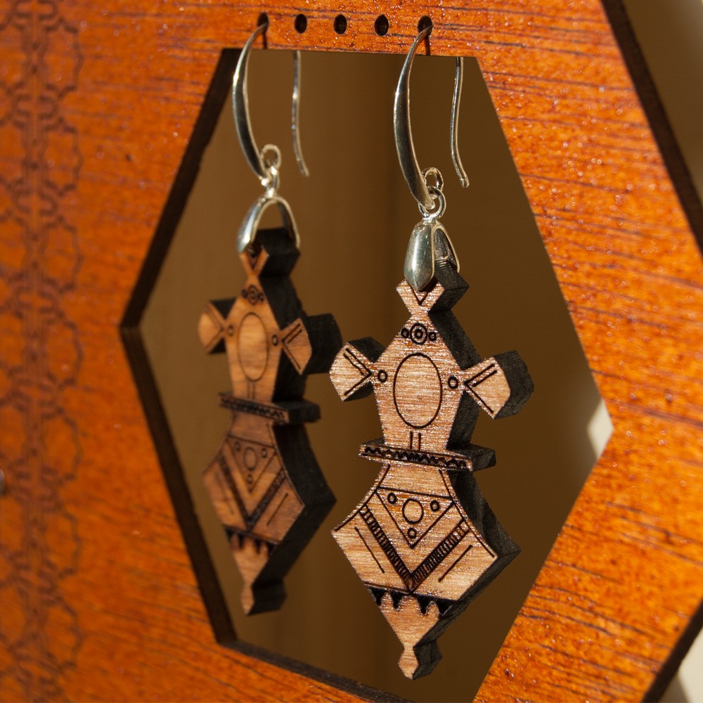 Pendientes Tuareg - Diseño Agadez - Madera Olivo y Plata