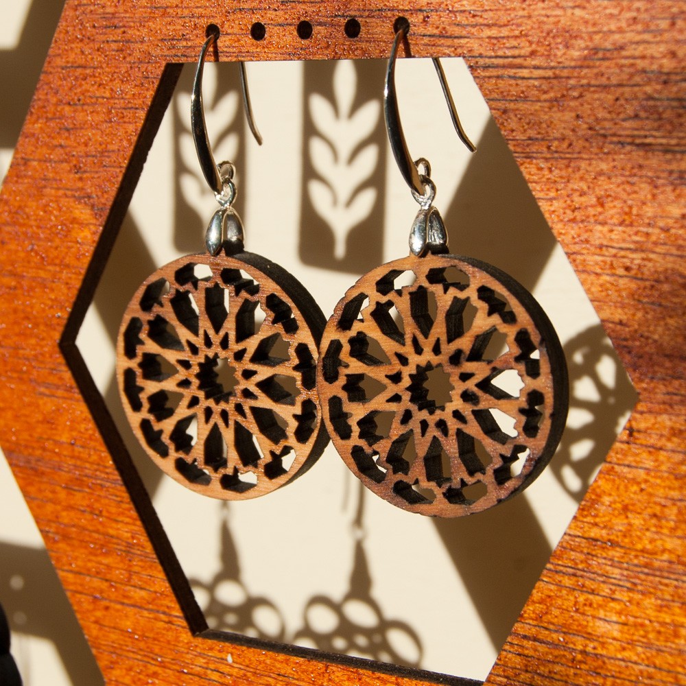 Pendientes Madera Olivo con Plata - Diseño Alhambra Dair