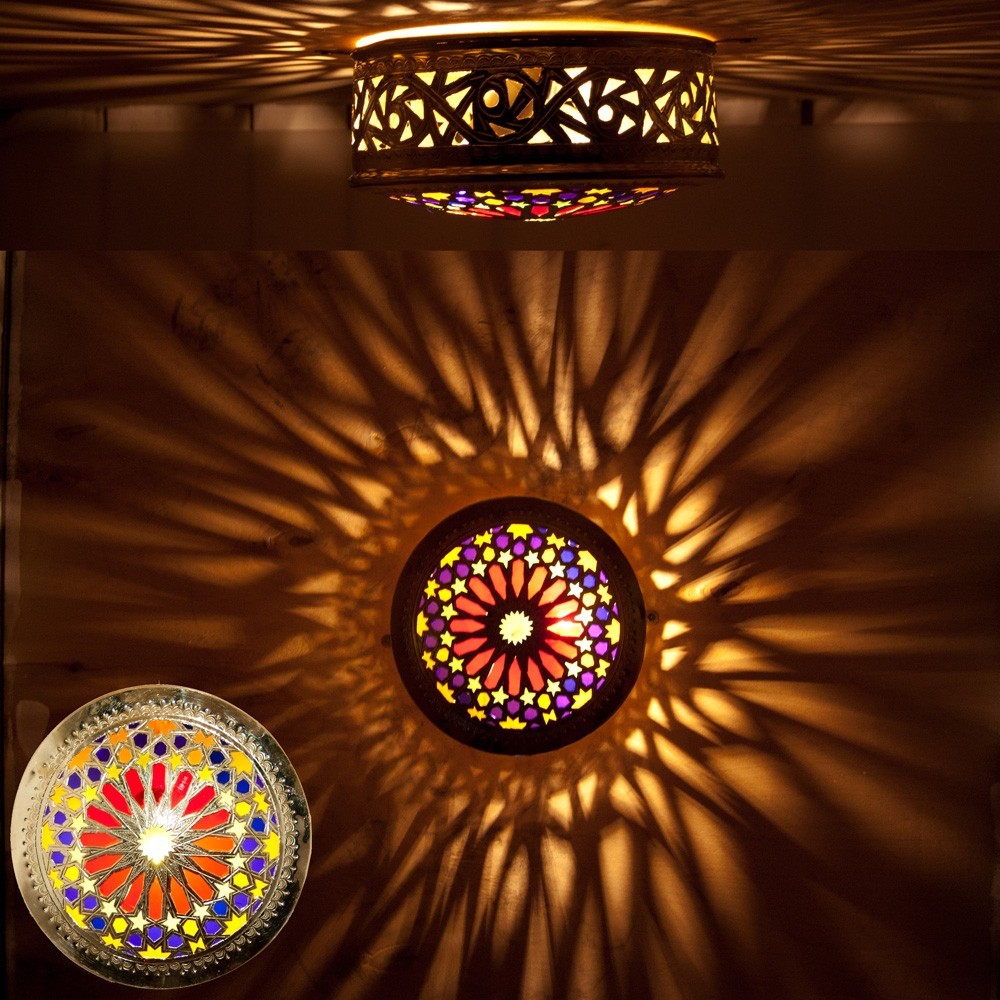 Aplique o Plafón - Latón Calado Mosáico Arabe- Resinas Colores