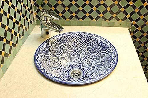 Lavabo Redondo Marroquí Cerámica Esmaltada - Pintado a mano - Modelo Fez - 35 cm