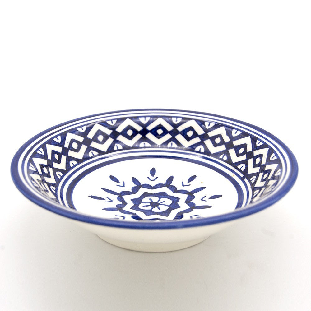 Plato Hondo Fez Decorado  - Cerámica Pintada - Blanco Azul - Modelo SHAMS